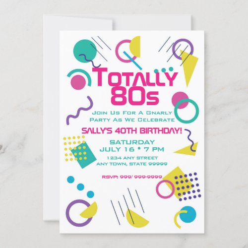 Totally Gnarly 80s Birthday Party Invitation