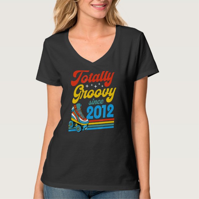 Totally Groovy Since 2012 Retro Roller Skate Birth T-Shirt (Front)
