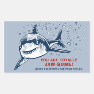 Totally Jaw-some Shark Kids Valentine Rectangular Sticker