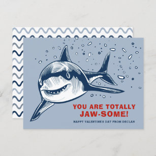 Totally Jaw-some Shark Kids Valentine's Day Card