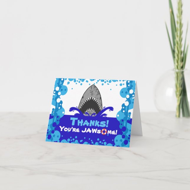 Totally Jawsome Shark Themed Birthday Pool Party Thank You Card (Front)