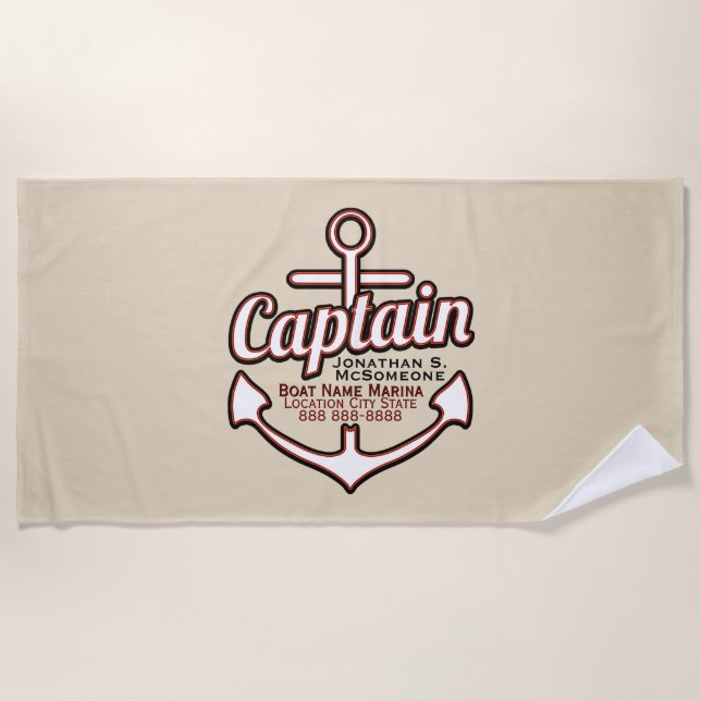 Totally Personalized Captain Anchor Nautical Beach Towel (Front)