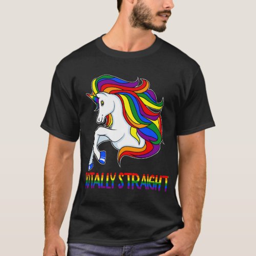 Totally Straight Horse Unicorn LGBT Gay Pride Rain T_Shirt