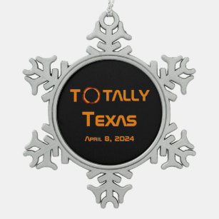 Totally Texas 2024 Solar Eclipse Snowflake Pewter Christmas Ornament