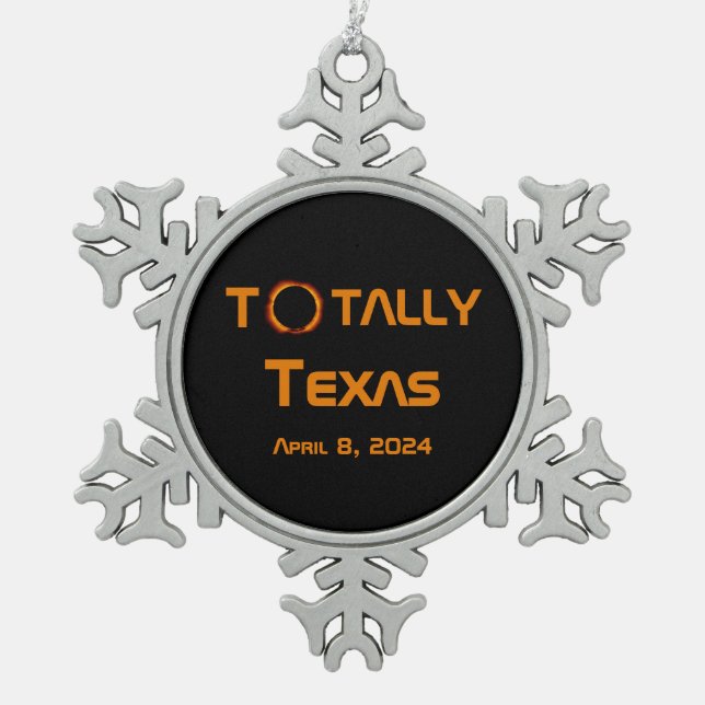 Totally Texas 2024 Solar Eclipse Snowflake Pewter Christmas Ornament (Front)
