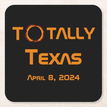 Totally Texas 2024 Solar Eclipse Square Paper Coaster by GigaPacket at Zazzle