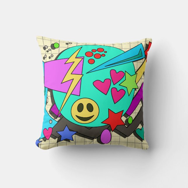 Totally Toon Nineties Flashback Cartoon Pattern Throw Pillow (Front)
