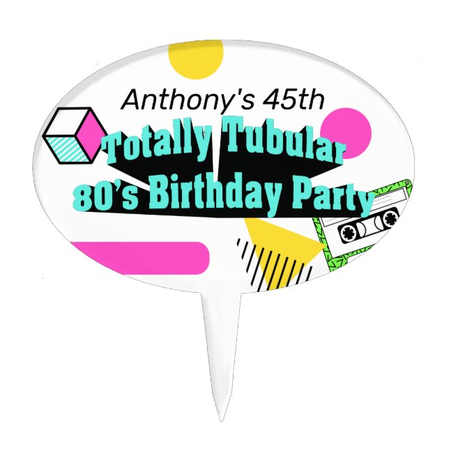 Totally Tubular 80's Birthday Party Cake Topper (Front)