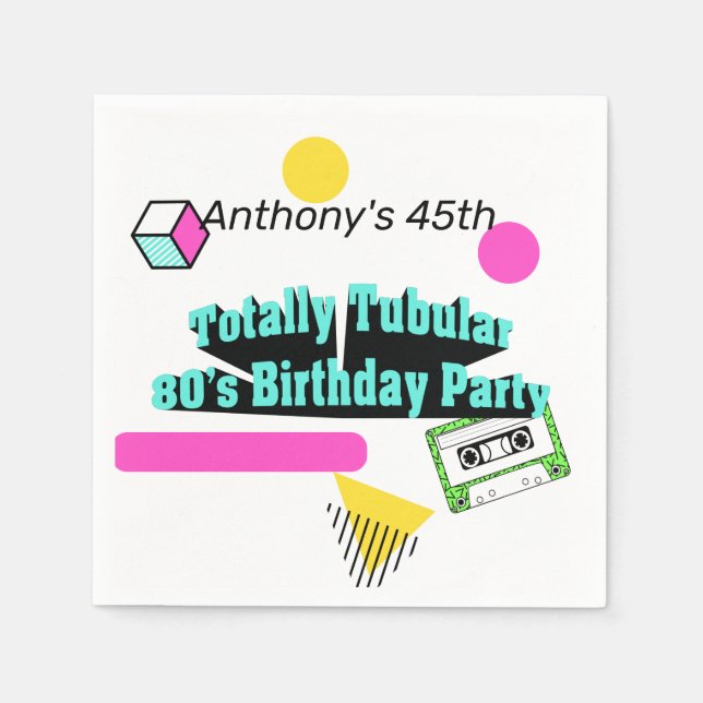 Totally Tubular 80's Birthday Party Napkins (Front)