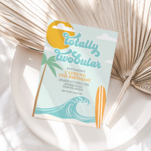 Totally Two-tublar Beach Surf Beach 2nd Birthday Invitation