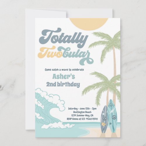 Totally Twobular Retro Surf Beach 2nd Birthday Invitation