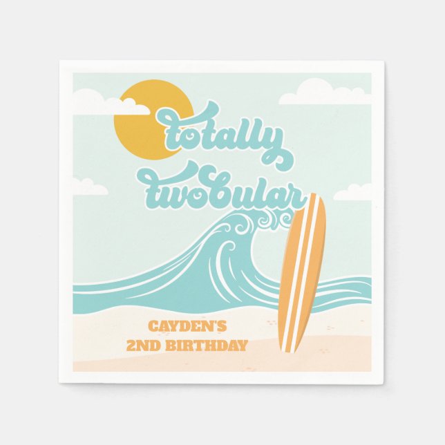 Totally twobular! Surf Beach 2nd Birthday Napkins (Front)