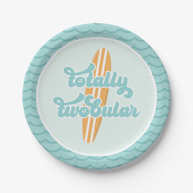 Totally Twobular Surf Beach 2nd Birthday Paper Plates (Front)