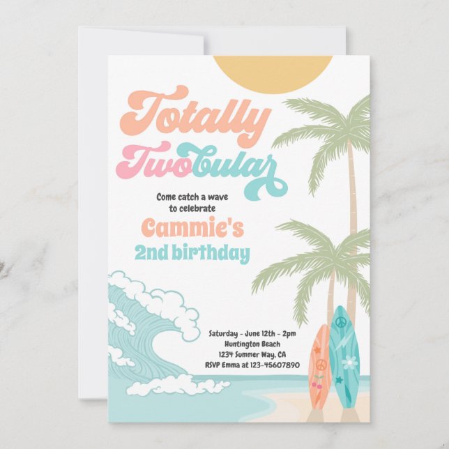 Totally Twobular Surfboard Beach 2nd Birthday Invitation (Front)
