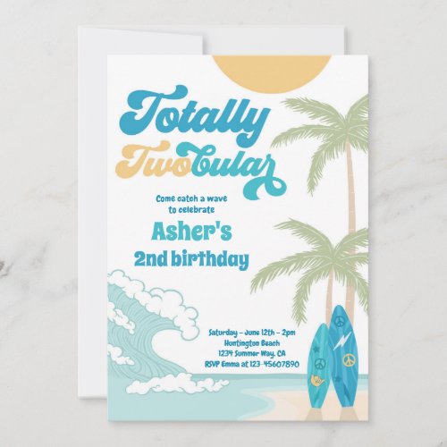 Totally Twobular Surfboard Beach 2nd Birthday Invitation