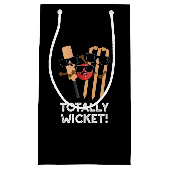 Totally Wicket Funny Sports Cricket Pun Dark BG Small Gift Bag (Front)