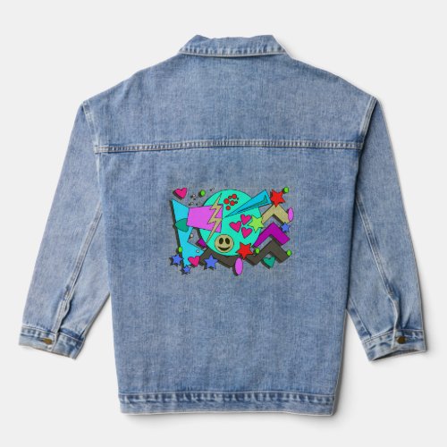 Totally Wild Cartoon 90s Flashback Comic Pattern Denim Jacket