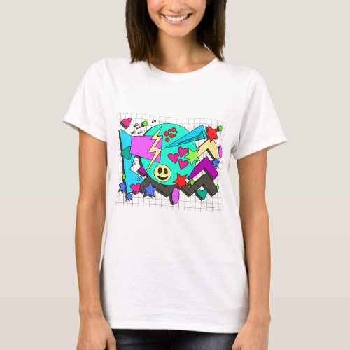 Totally Wild Cartoon 90s Flashback Comic Pattern T_Shirt