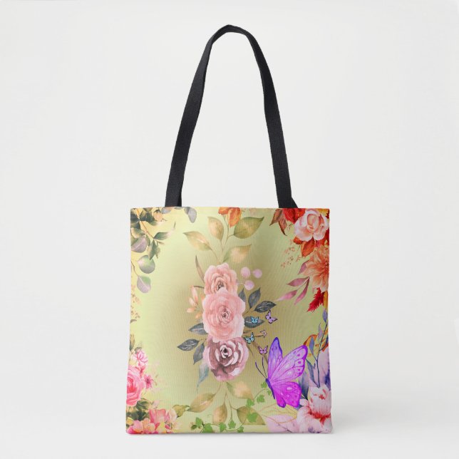  tote adorned with a burst of colorful springbloom (Front)
