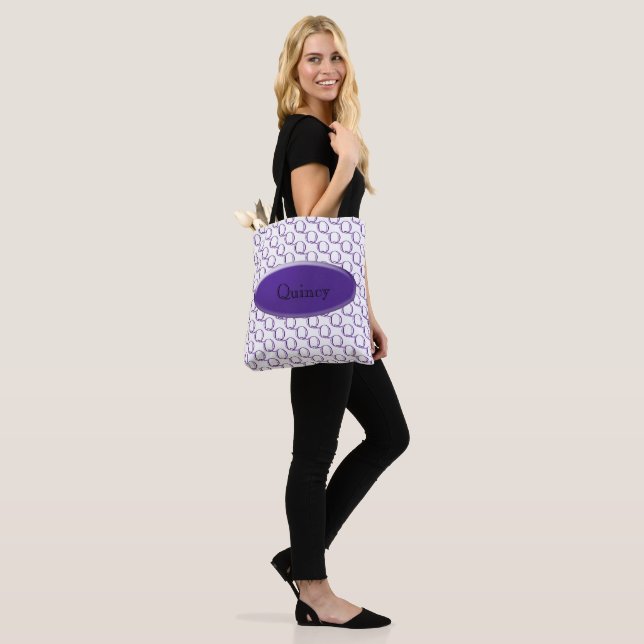 Tote Bag (ao) - Purple Nameplate and Initial (On Model)