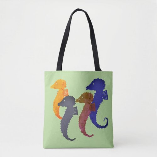 Tote Bag ao _ Seahorses on Green Background