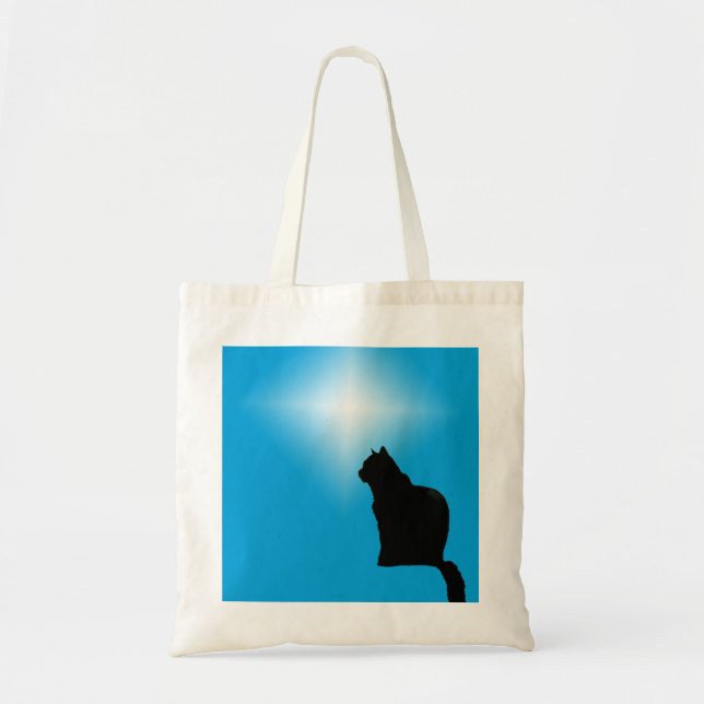 Tote Bag - Black Cat Silhouette and Star (Front)