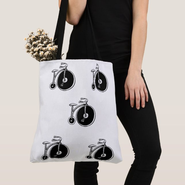 Tote Bag Black & White Bicycles Vintage  (Close Up)