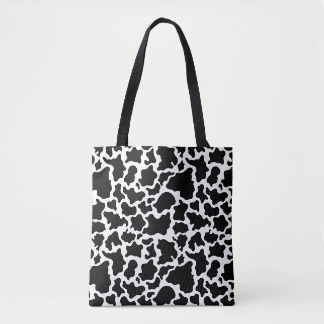 Tote Bag Black & White Cow Spotted Print (Front)