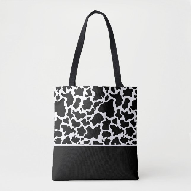 Tote Bag-Black & White Cow Spotted Print (Front)