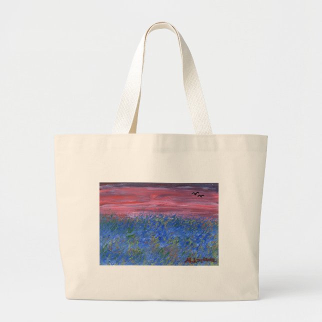 Tote Bag, Blue Field at Sunset by M. Laplante (Front)