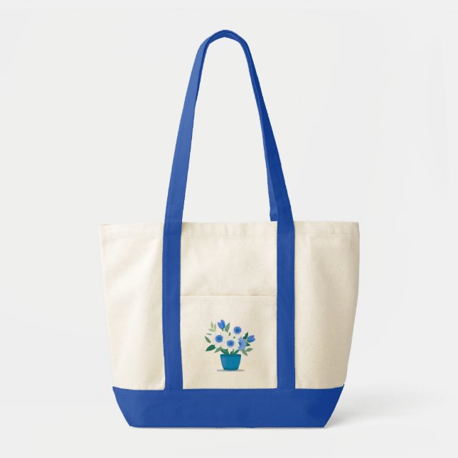 Tote Bag-Blue Flower Design Bag (Front)