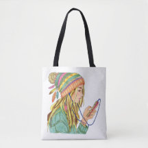 Tote Bag Boho Hat Girl