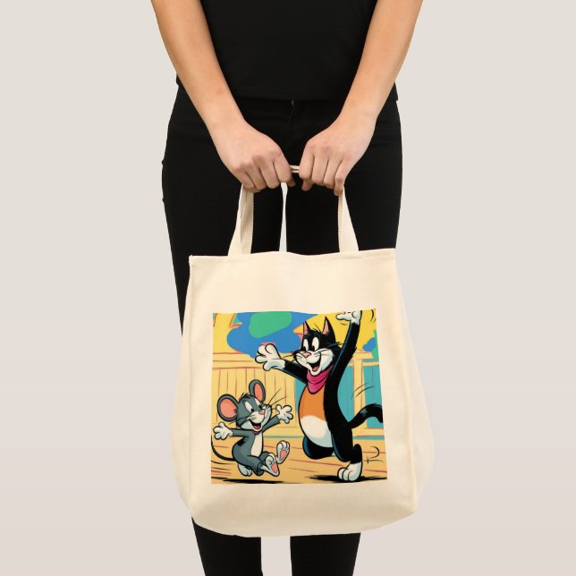 Tote Bag cat and mouse patterned (Front (Product))