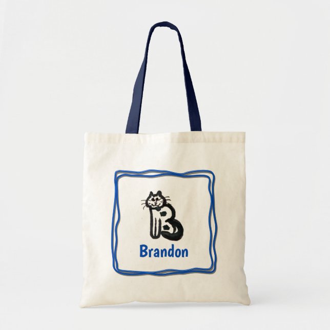 Tote Bag - Cat Letter B with Name in Frame (Front)