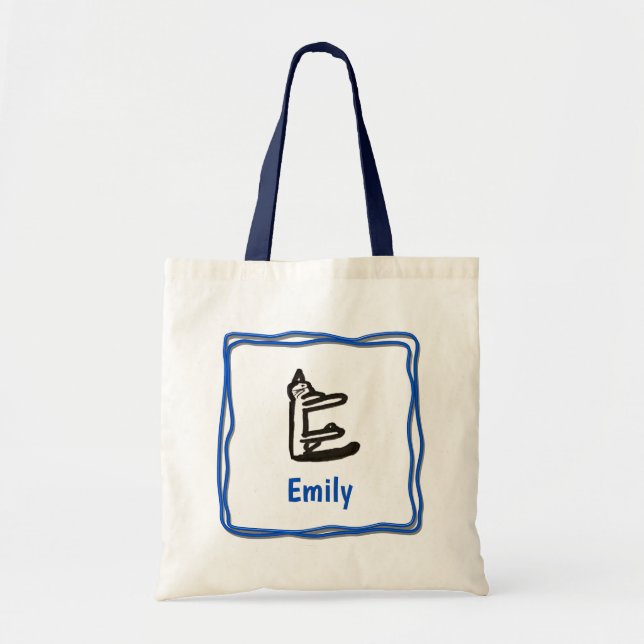 Tote Bag - Cat Letter E with Name in Frame (Front)