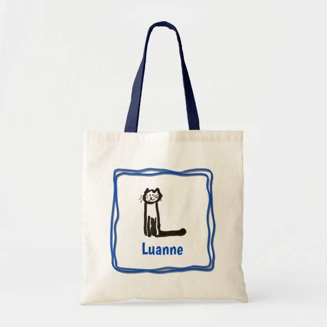 Tote Bag - Cat Letter L with Name in Frame (Front)
