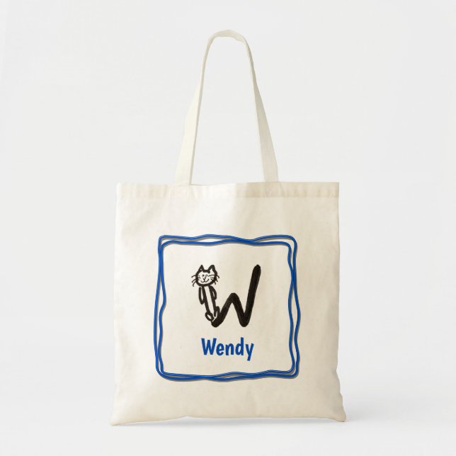 Tote Bag - Cat Letter W with Name in Frame (Front)