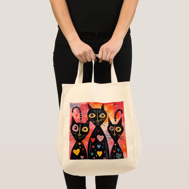 Tote Bag Cat Love Red Hearts  (Front (Product))