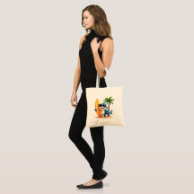 Tote Bag 🏄 Cool Shark with Surf & Palm Style