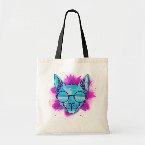 Tote bag cute dog with glasses 