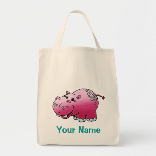 Tote Bag Cute Rhinoceros Cartoon Use Your Name
