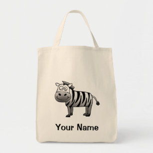 Tote Bag, Cute Zebra Cartoon, Your Name!