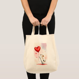 Tote Bag Dog Pink Hearts 