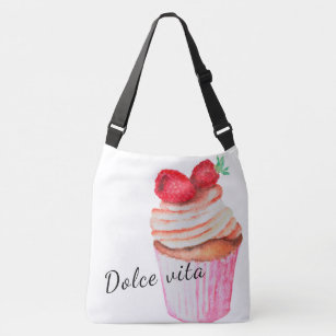 Tote bag Dolce vita with raspberry cupcake design