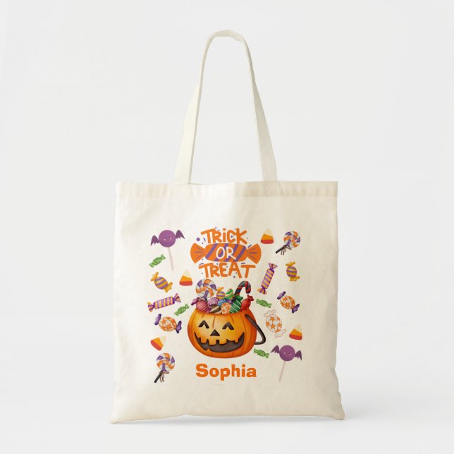 Tote Bag Enfant Halloween Citrouille Sac Bonbons (Front)