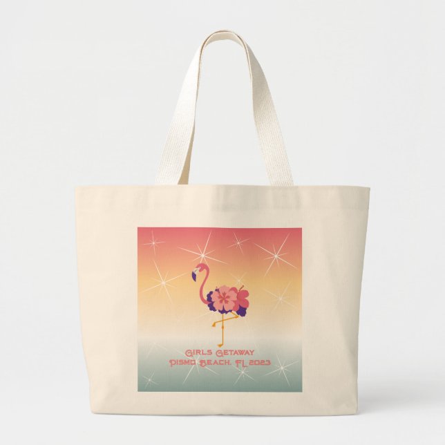 Tote Bag Flamingo Sunset Personalized Text (Front)