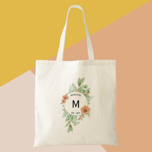 Tote bag Floral Peach personalized birthday gift 