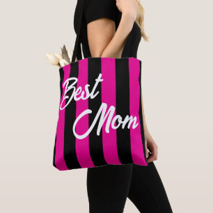 Tote Bag for Moms, Birthday Gift, Pink Stripes
