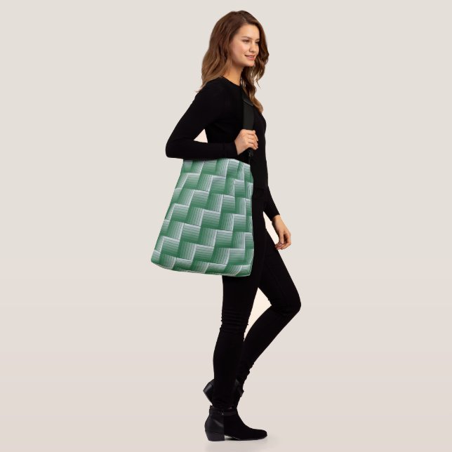 Tote Bag - Green Optical Illusion Maze (On Model)