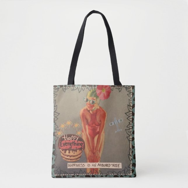 Tote bag- happiness is an acquired taste bag (Front)